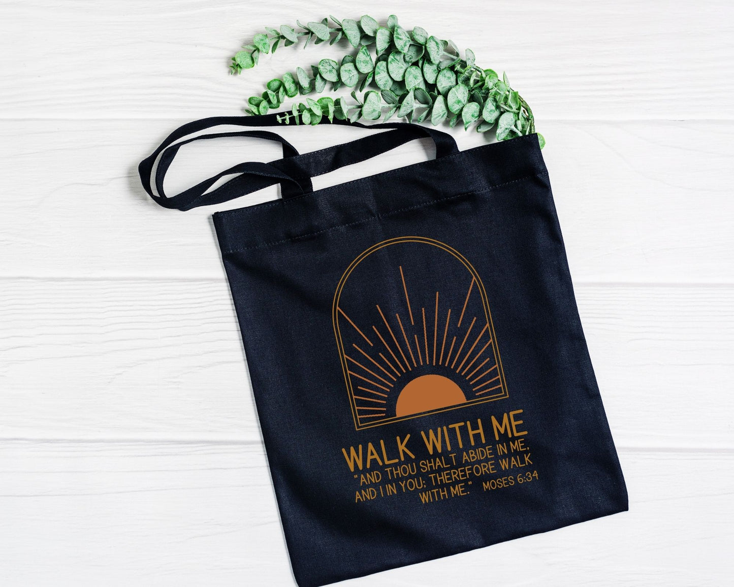 Walk With Me | Moses 6:34 | Minimalist Tote Bags BOHO SUN La Bella Rose Boutique