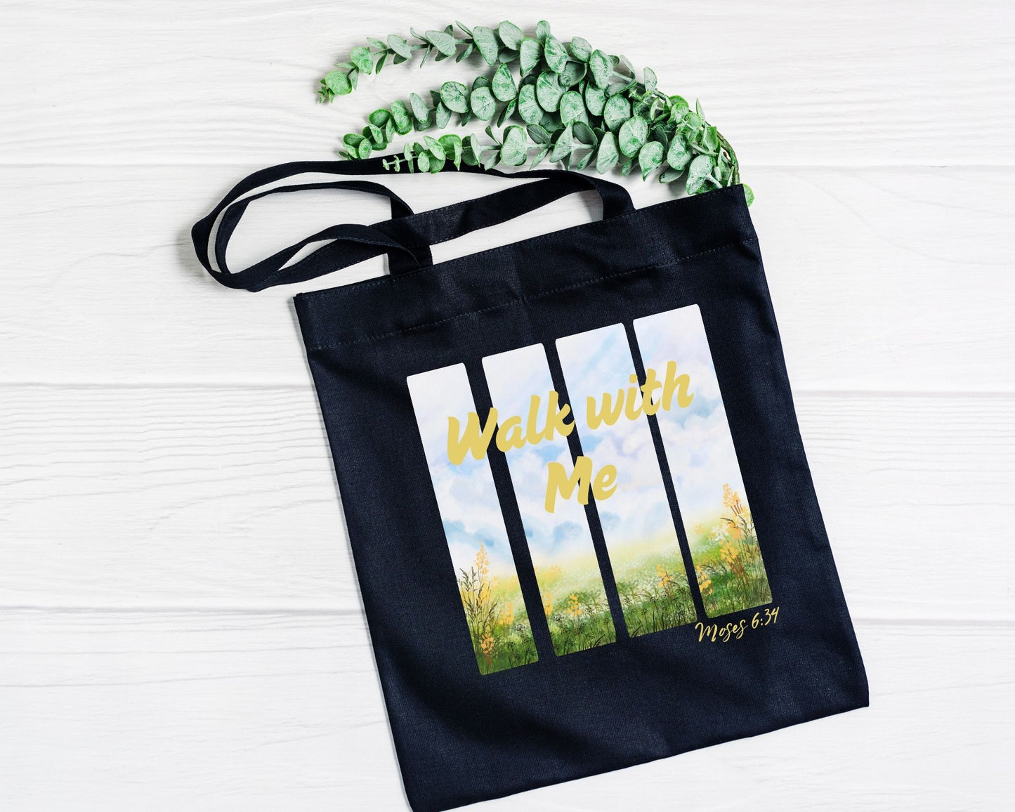 Walk With Me | Moses 6:34 | Minimalist Tote Bags FLOWER GARDEN La Bella Rose Boutique