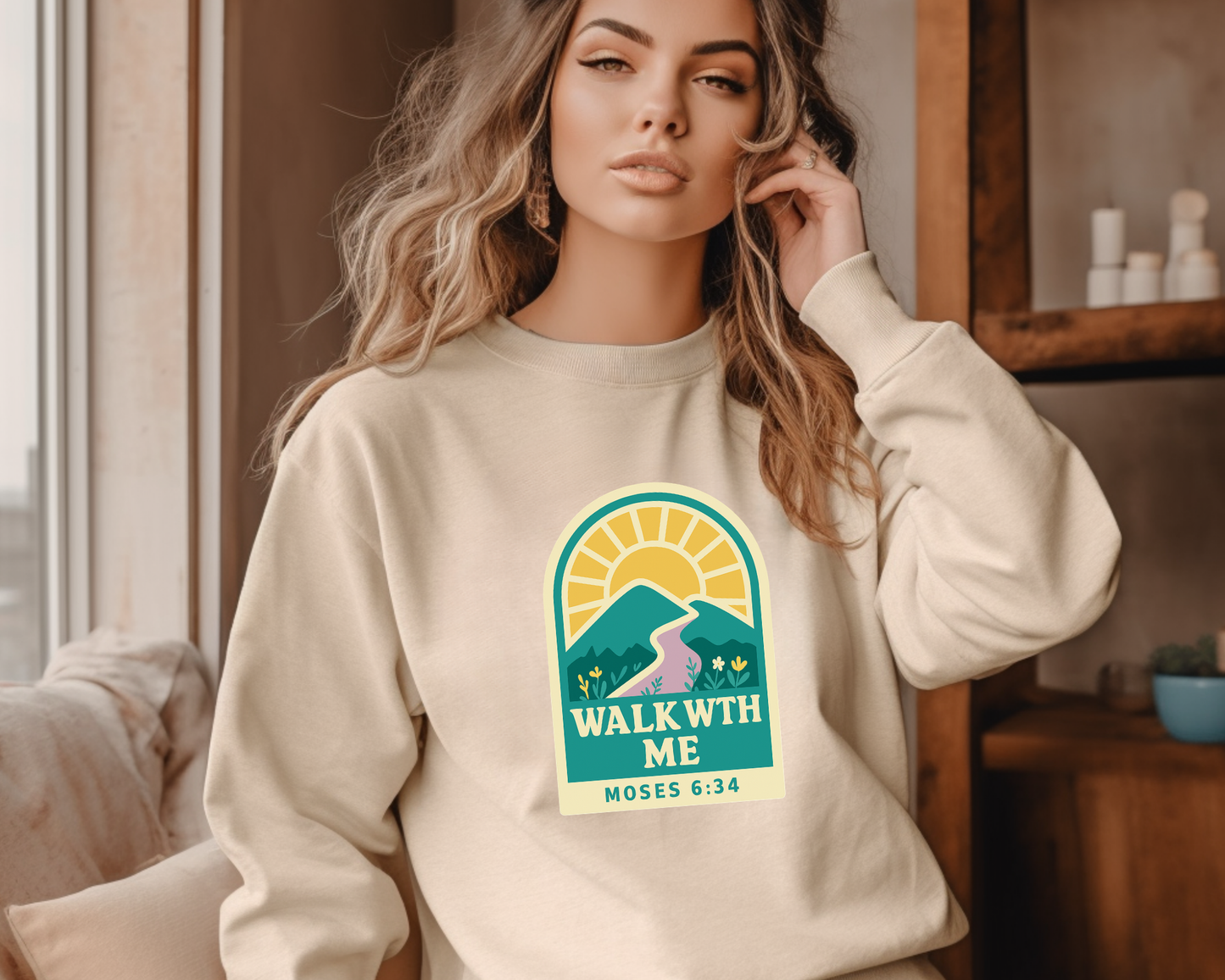 Walk With Me | Moses 6:34 | Minimalist Mountain Range Sweatshirt La Bella Rose Boutique