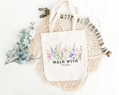 Walk With Me | Moses 6:34 | Minimalist Tote Bags wildflowers La Bella Rose Boutique