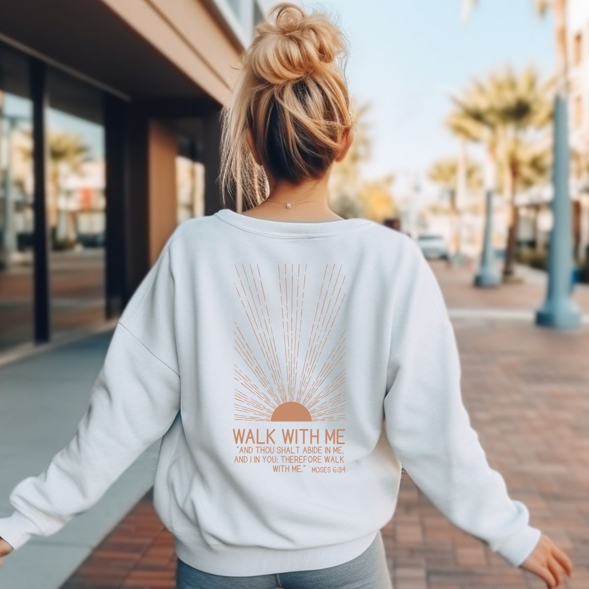 Walk With Me | Moses 6:34 | Sunset Sweatshirt Sunrays La Bella Rose Boutique
