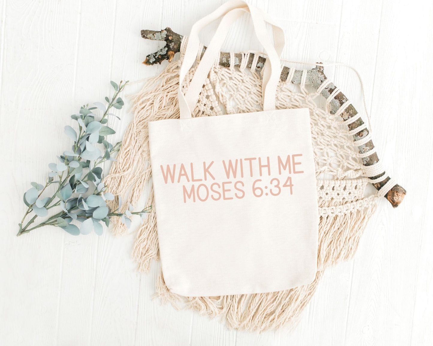 Walk With Me | Moses 6:34 | Minimalist Tote Bags writing 2 La Bella Rose Boutique
