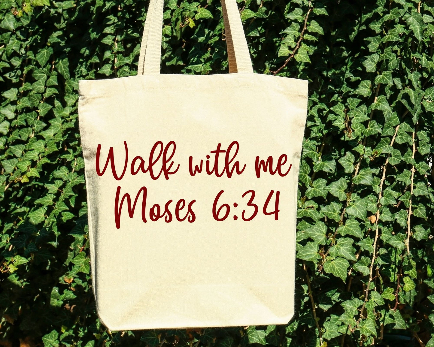 Walk With Me | Moses 6:34 | Minimalist Tote Bags writing 2 La Bella Rose Boutique