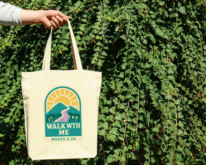 Walk With Me | Moses 6:34 | Sunrise Tote Bags La Bella Rose Boutique