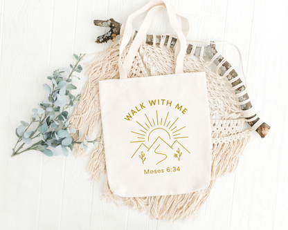 Walk With Me | Moses 6:34 | Minimalist Tote Bags La Bella Rose Boutique