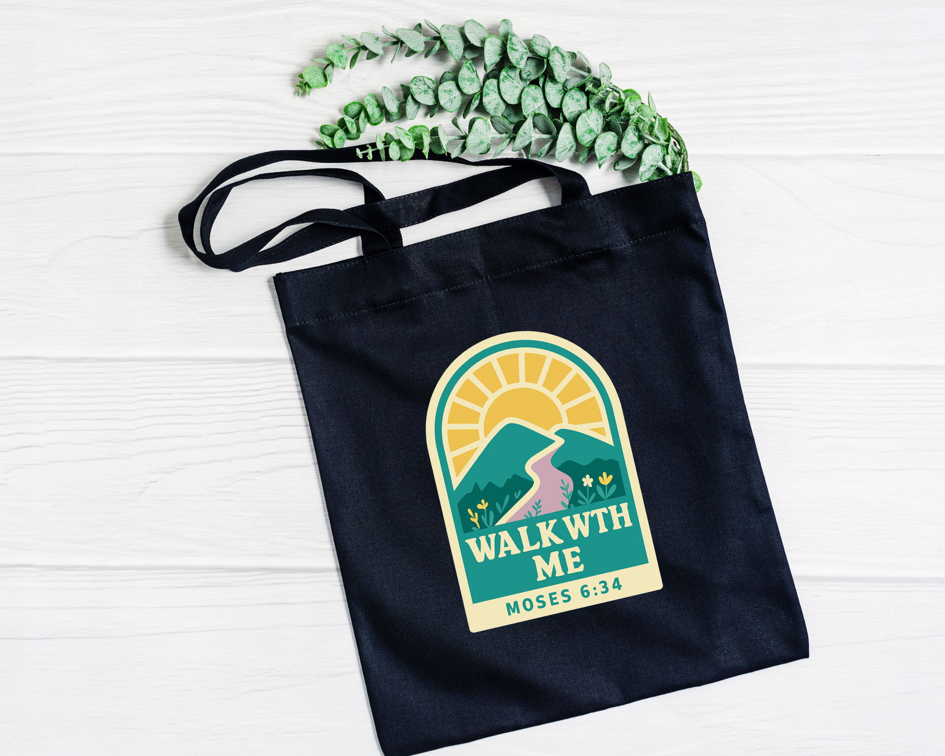 Walk With Me | Moses 6:34 | Sunrise Tote Bags La Bella Rose Boutique