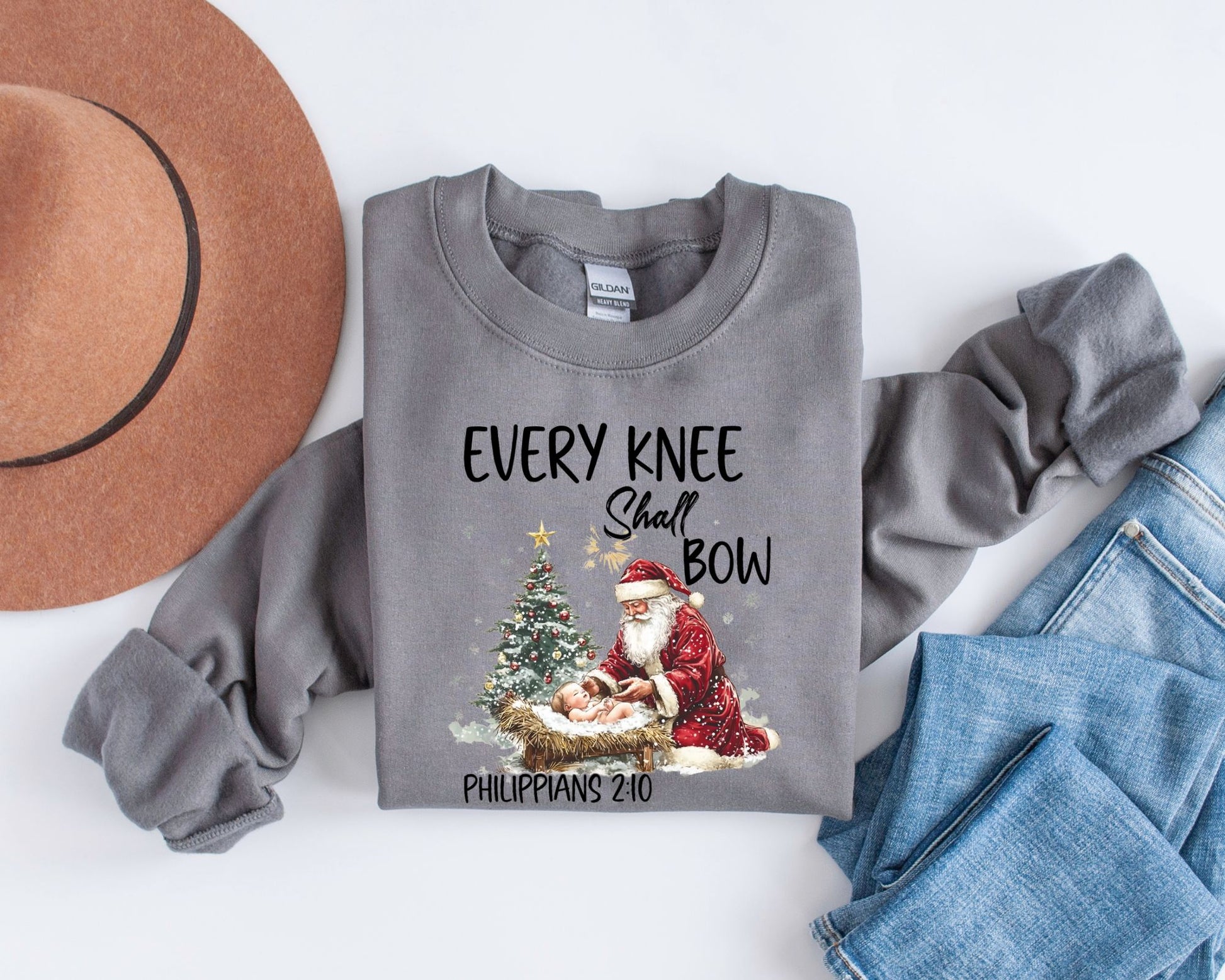 Every Knee Shall Bow Santa Christmas Sweatshirt La Bella Rose Boutique