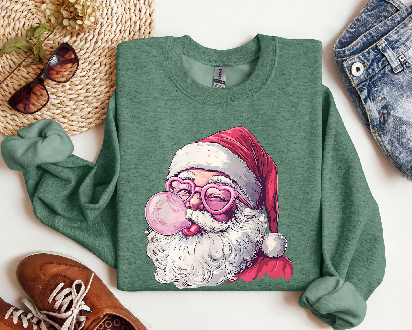 Santa Christmas Bubble Gum Crew Sweatshirt La Bella Rose Boutique