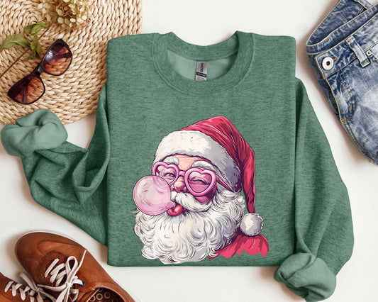 Santa Christmas Bubble Gum Crew Sweatshirt La Bella Rose Boutique