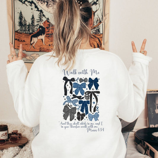 Walk With Me | Moses 6:34 | Sunset Sweatshirt Bows La Bella Rose Boutique