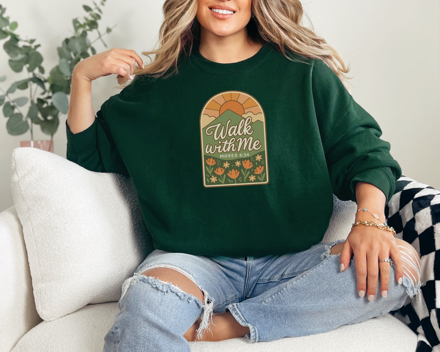 Walk With Me | Moses 6:34 | Mountain Sun Sweatshirt La Bella Rose Boutique