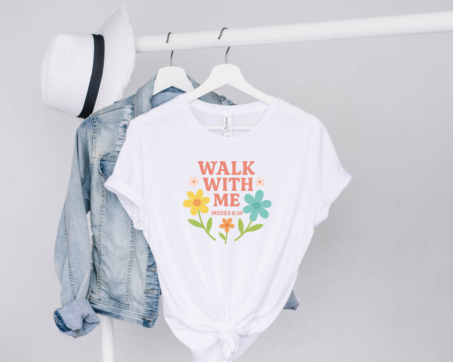 Walk With Me | Moses 6:34 | pastel Flower Tees La Bella Rose Boutique