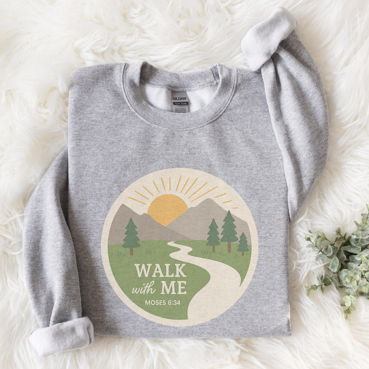 Walk With Me | Moses 6:34 | Round Mountain Sun Sweatshirt La Bella Rose Boutique
