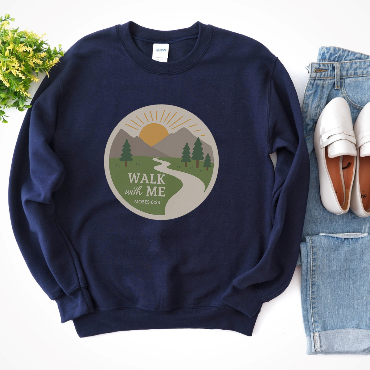 Walk With Me | Moses 6:34 | Round Mountain Sun Sweatshirt La Bella Rose Boutique