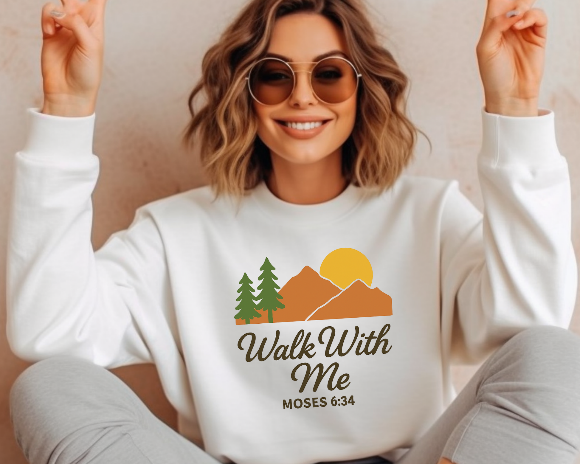 Walk With Me | Moses 6:34 | Sunset Sweatshirt La Bella Rose Boutique