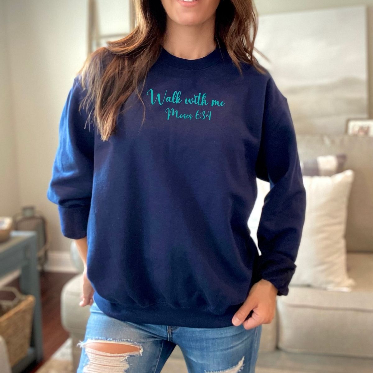 Walk With Me | Moses 6:34 | Sunset Sweatshirt Words small La Bella Rose Boutique