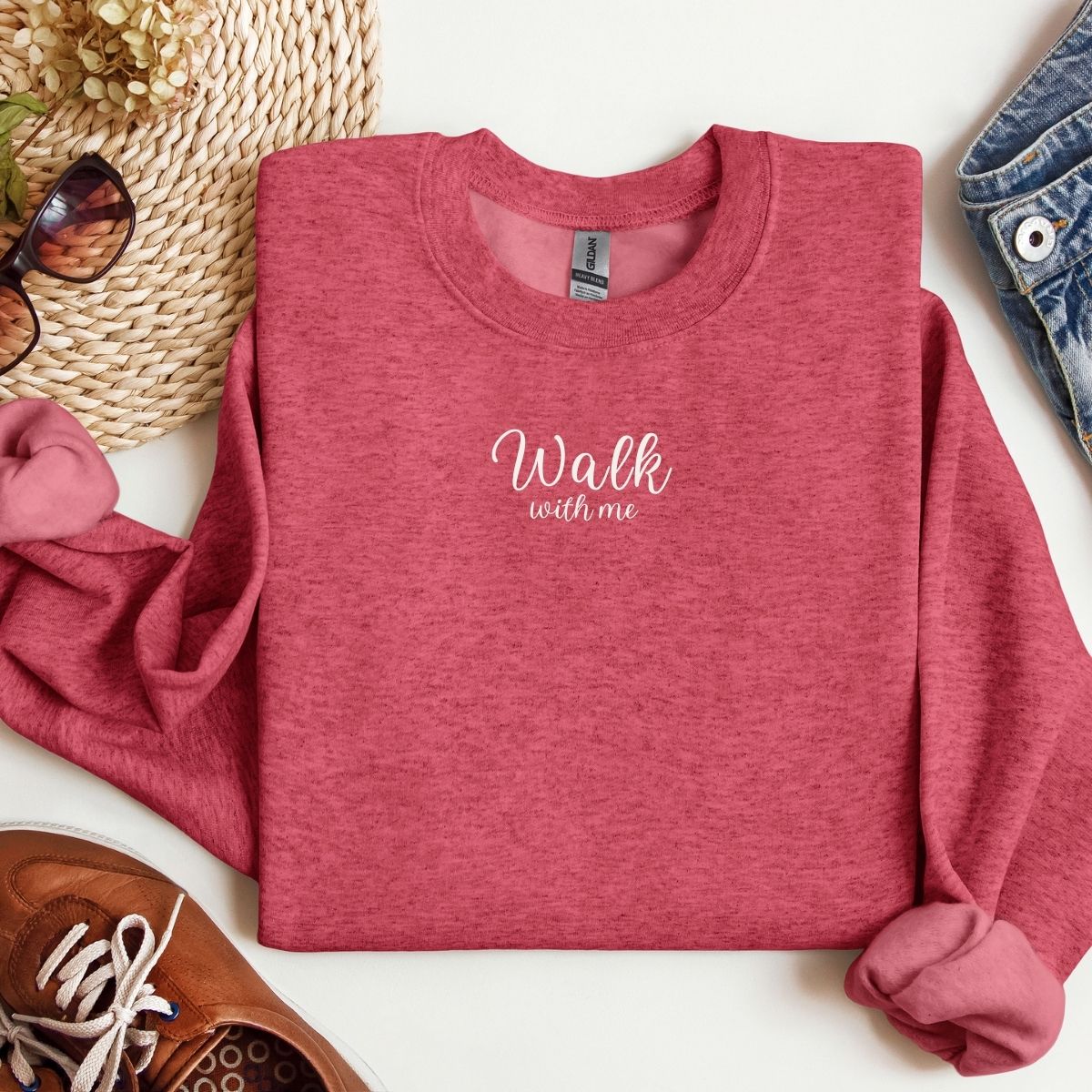 Walk With Me | Moses 6:34 | Sunset Sweatshirt Words small La Bella Rose Boutique