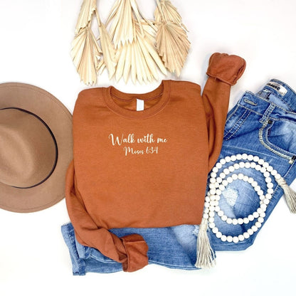 Walk With Me | Moses 6:34 | Sunset Sweatshirt Words small La Bella Rose Boutique