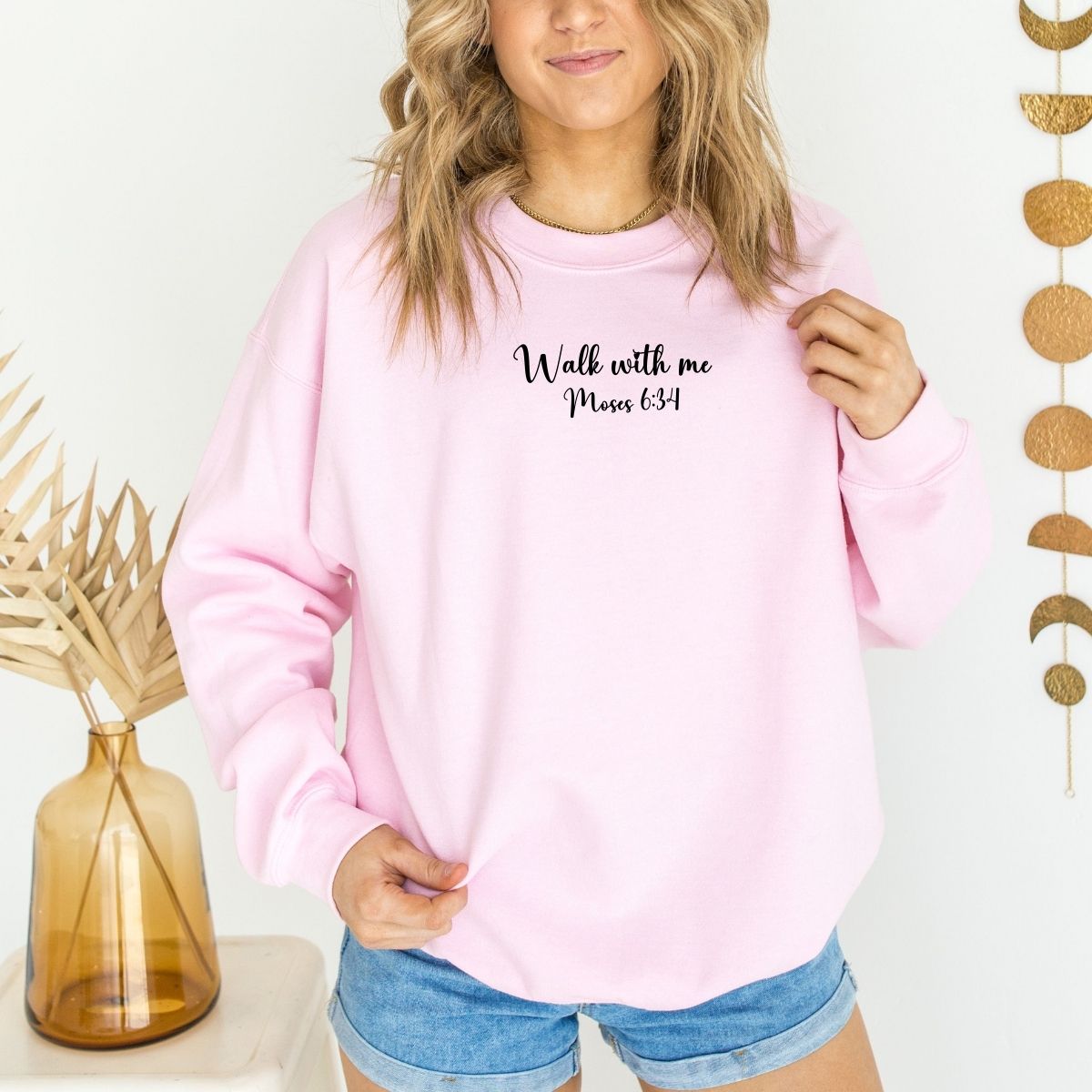Walk With Me | Moses 6:34 | Sunset Sweatshirt Words small La Bella Rose Boutique