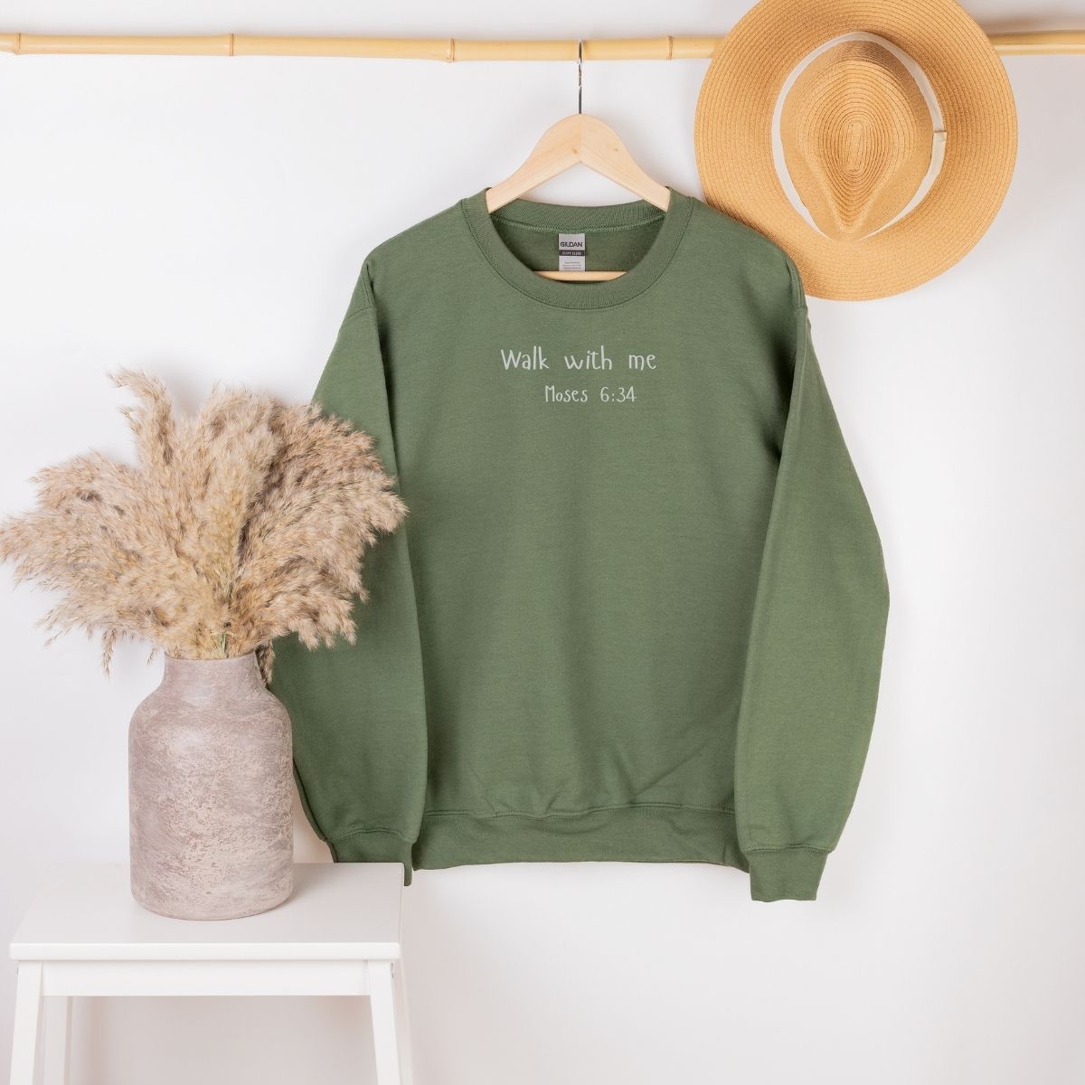 Walk With Me | Moses 6:34 | Sunset Sweatshirt Words small La Bella Rose Boutique