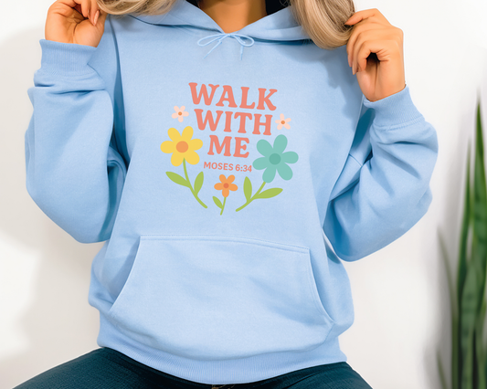 Walk With Me | Moses 6:34 | Pastel Flowers Hoodie La Bella Rose Boutique