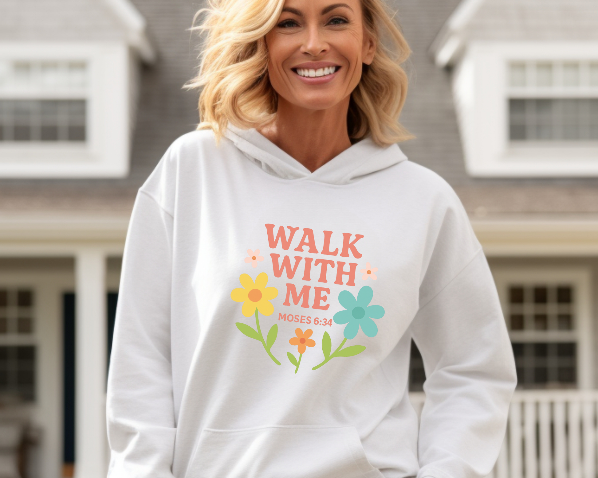Walk With Me | Moses 6:34 | Pastel Flowers Hoodie La Bella Rose Boutique