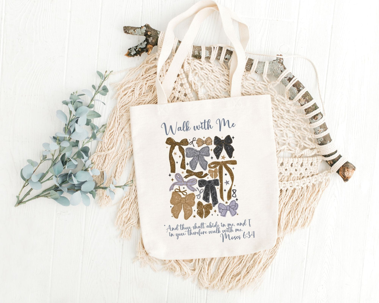 Walk With Me | Moses 6:34 | Minimalist Tote Bags BOWS La Bella Rose Boutique