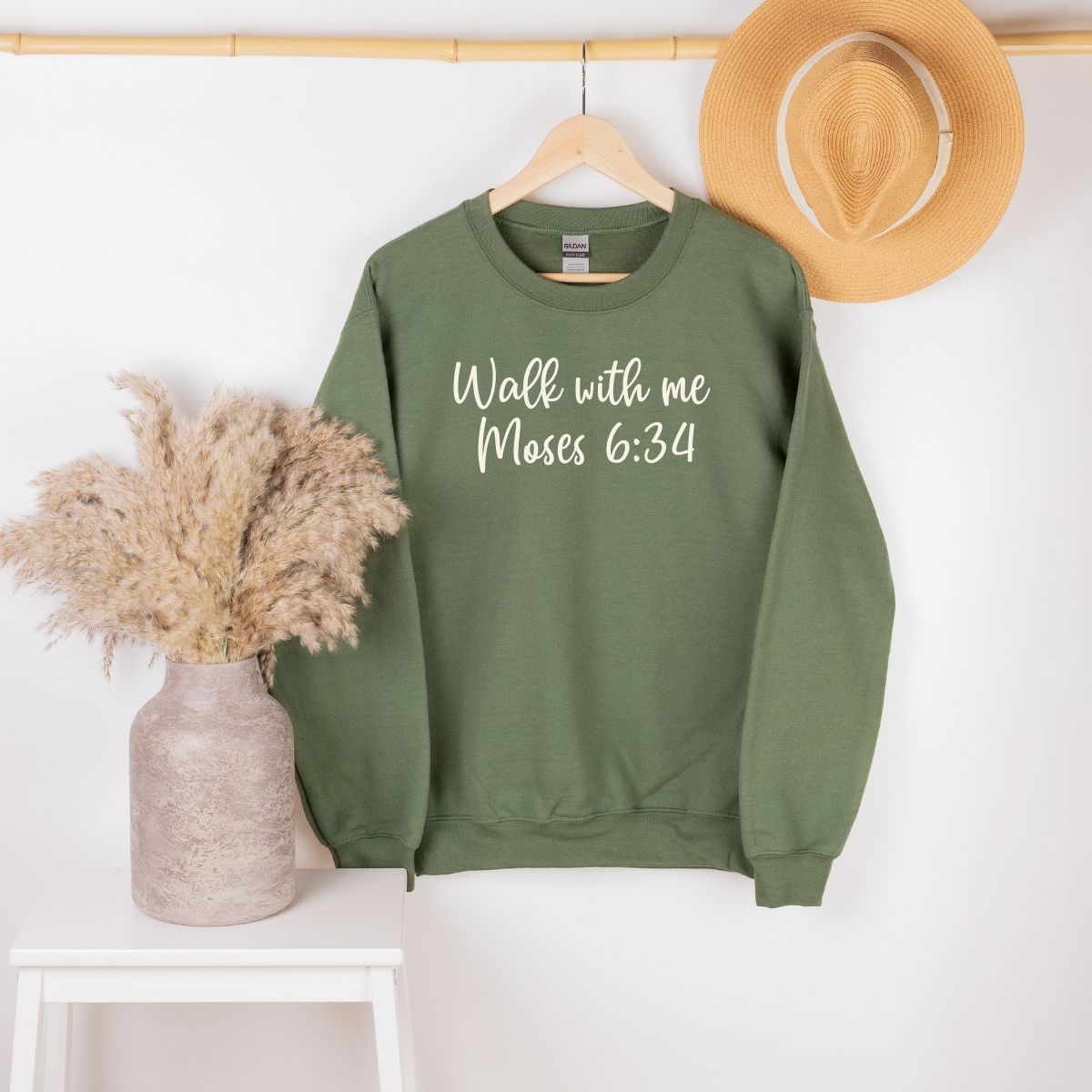 Walk With Me | Moses 6:34 | Sunset Sweatshirt Words small (Copy) La Bella Rose Boutique
