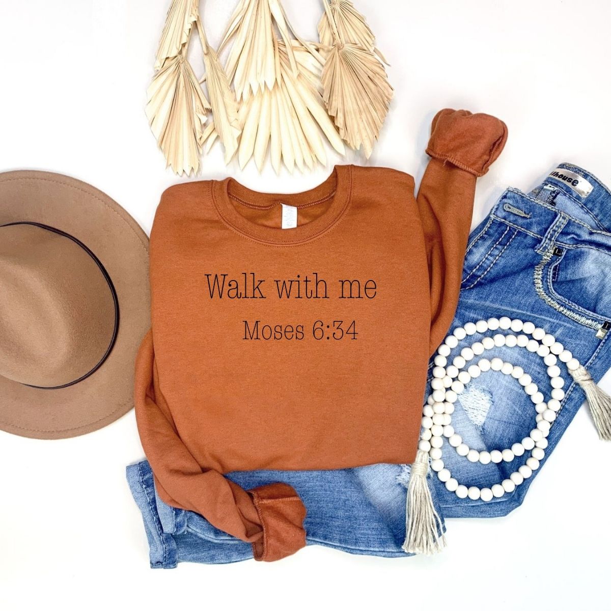 Walk With Me | Moses 6:34 | Sunset Sweatshirt Words small (Copy) La Bella Rose Boutique