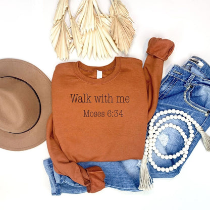 Walk With Me | Moses 6:34 | Sunset Sweatshirt Words small (Copy) La Bella Rose Boutique