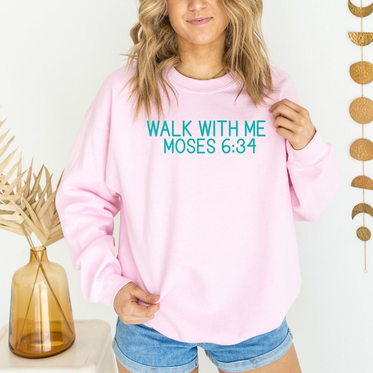 Walk With Me | Moses 6:34 | Sunset Sweatshirt Words small (Copy) La Bella Rose Boutique