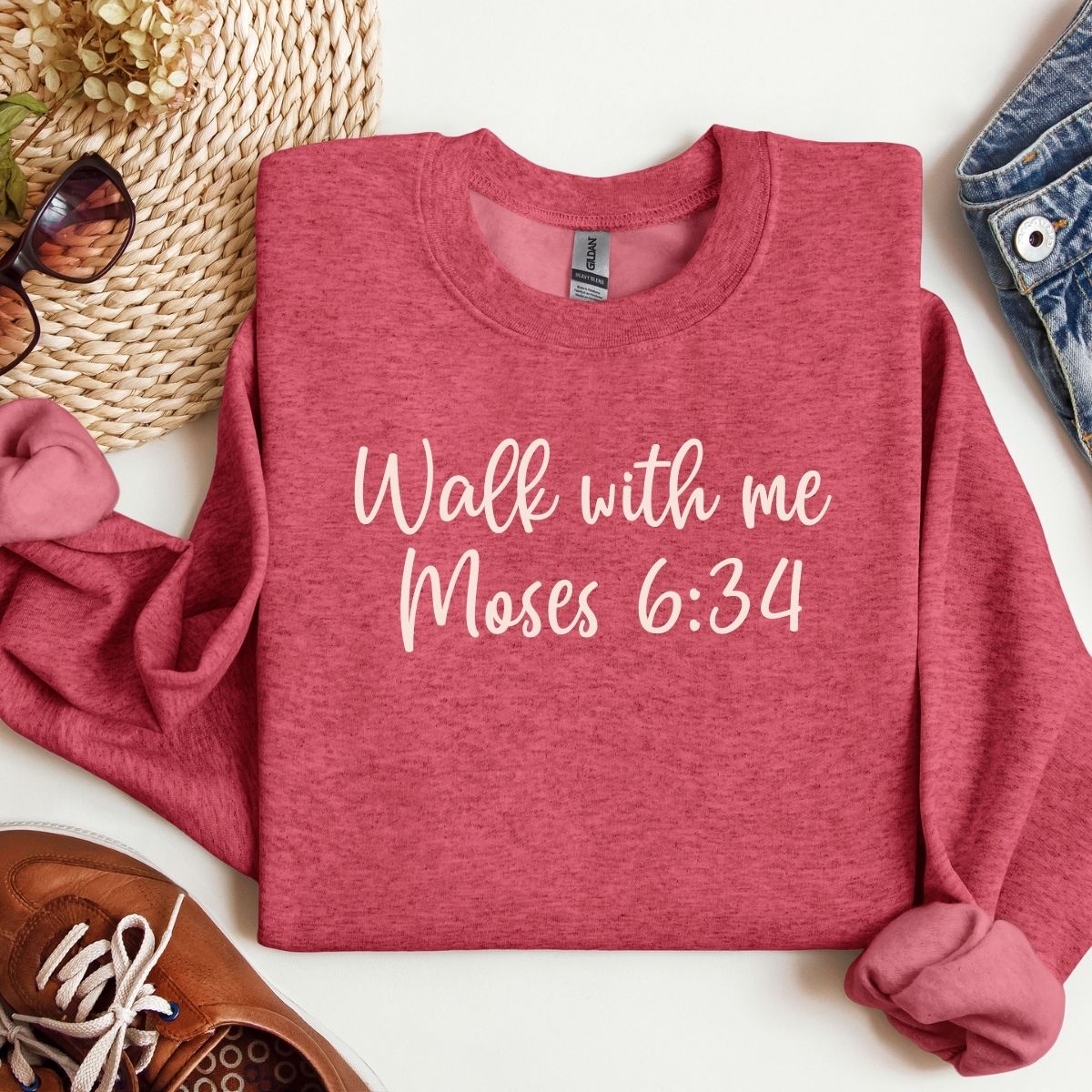 Walk With Me | Moses 6:34 | Sunset Sweatshirt Words small (Copy) La Bella Rose Boutique