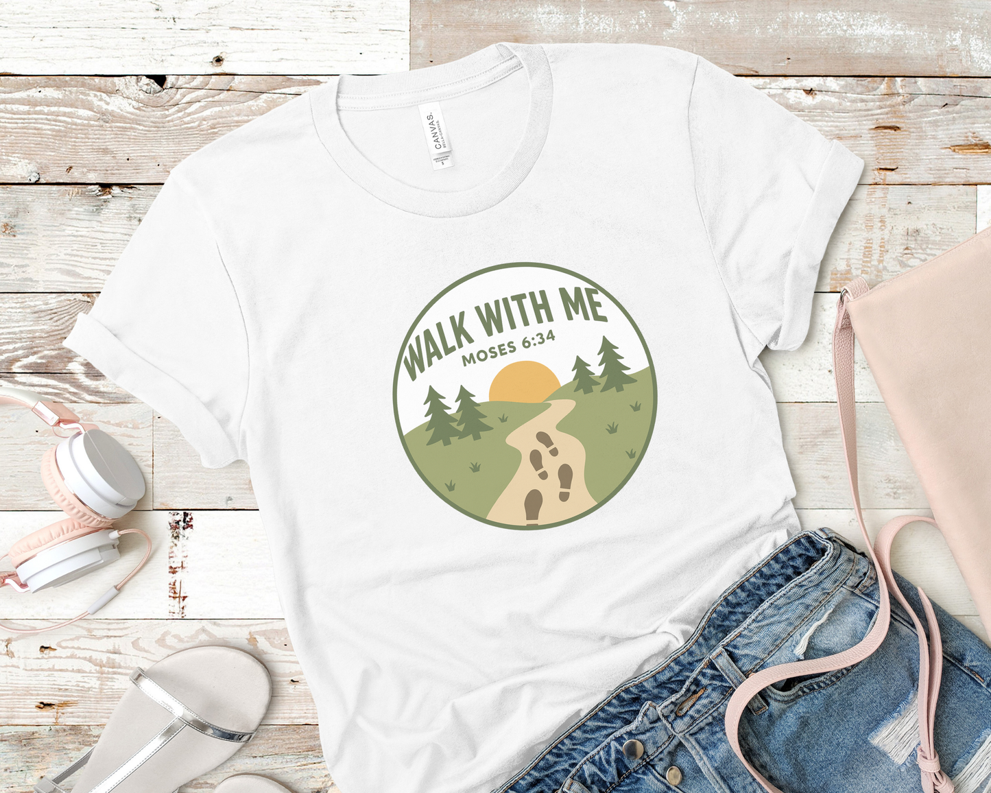 Walk With Me | Moses 6:34 | Foot Print Tees La Bella Rose Boutique