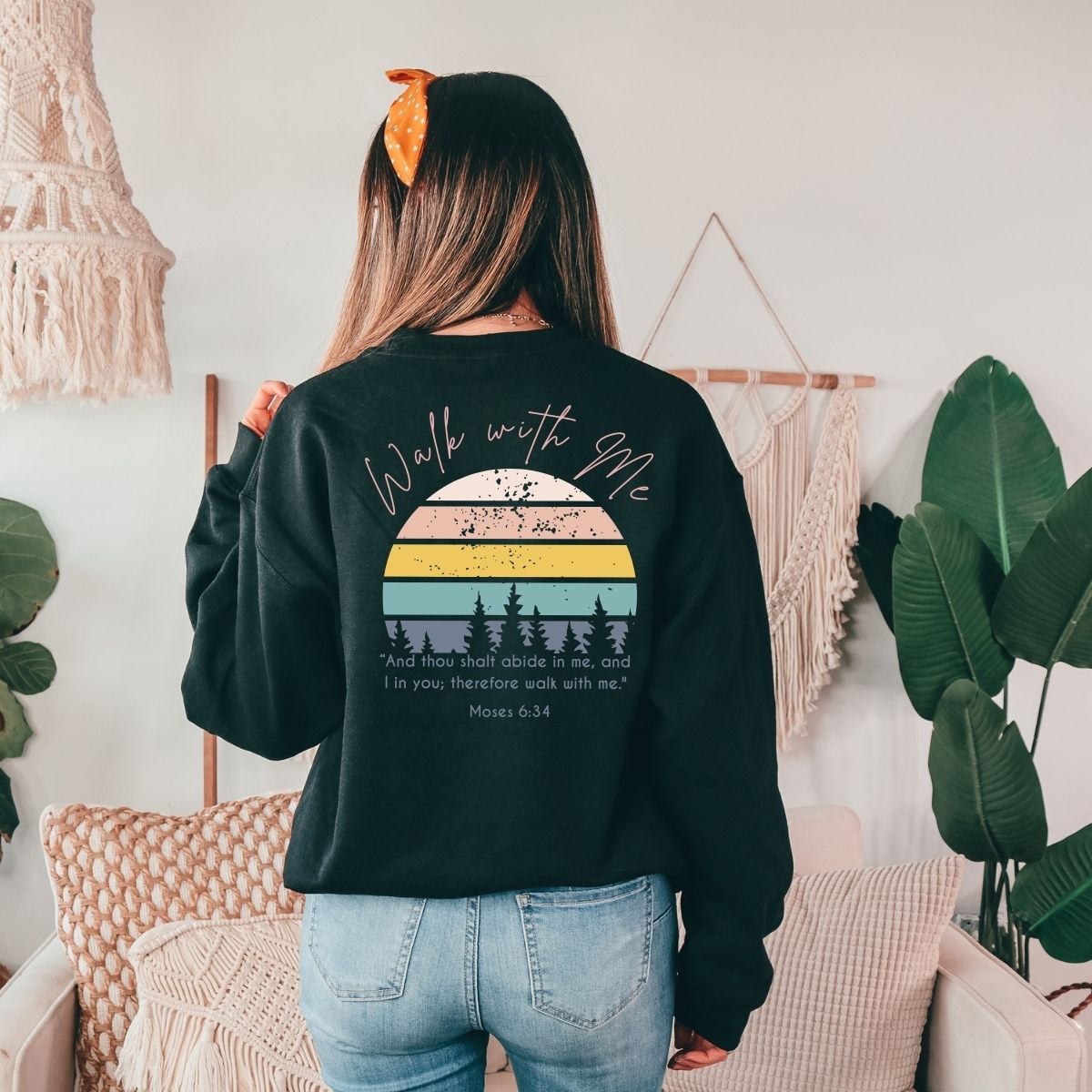 Walk With Me | Moses 6:34 | Sunset Sweatshirt Sunsets La Bella Rose Boutique