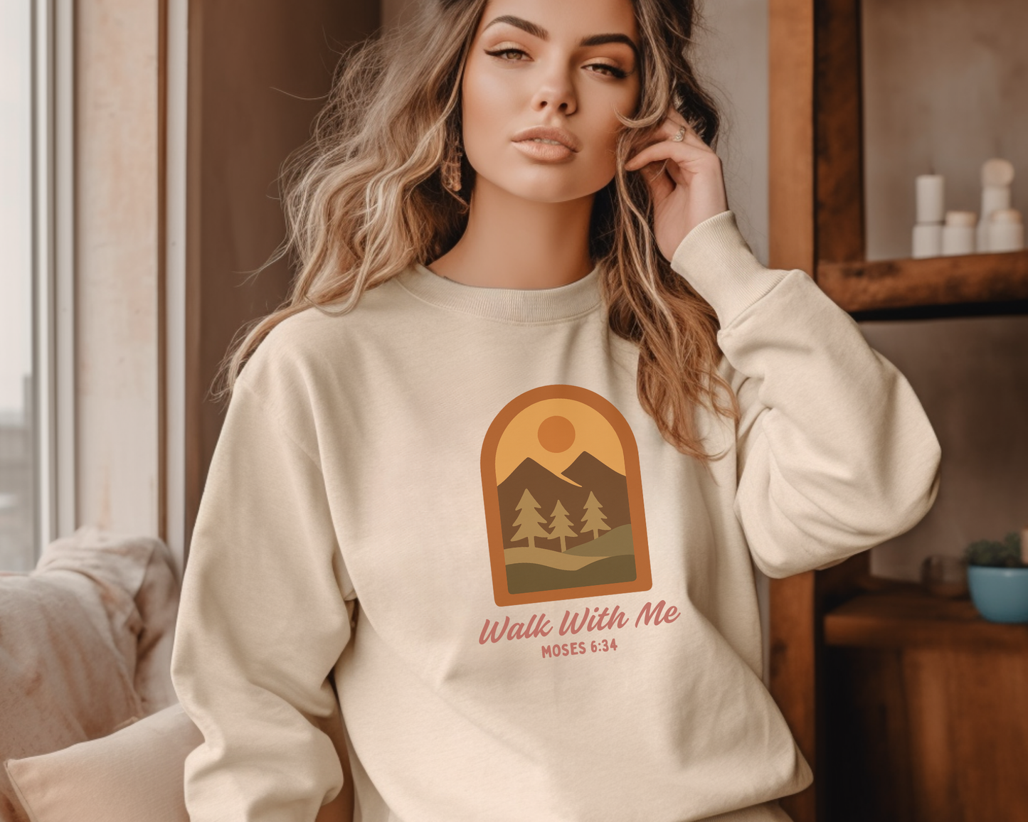 Walk With Me | Moses 6:34 | Mountain View Sweatshirt La Bella Rose Boutique