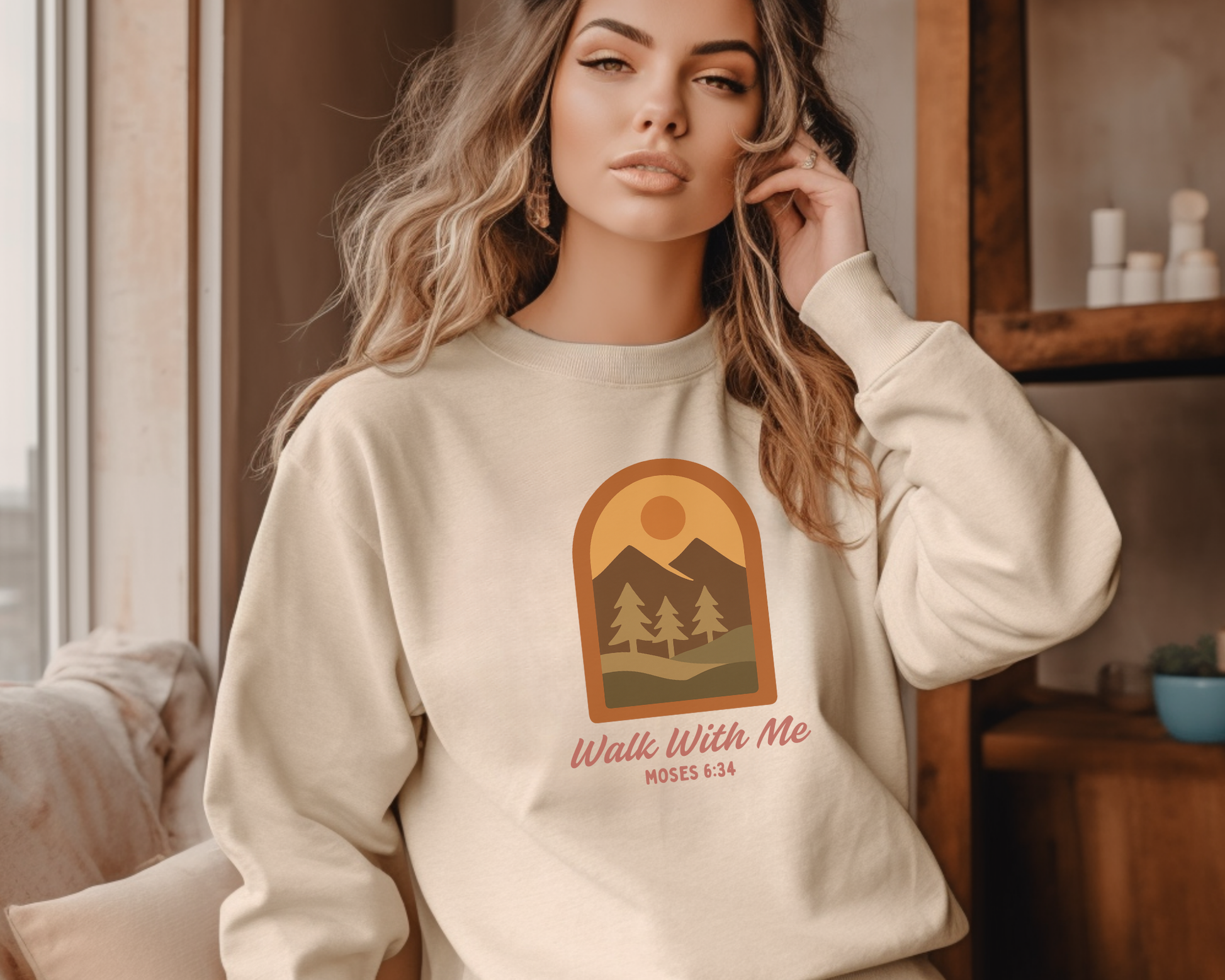 Walk With Me | Moses 6:34 | Mountain View Sweatshirt La Bella Rose Boutique