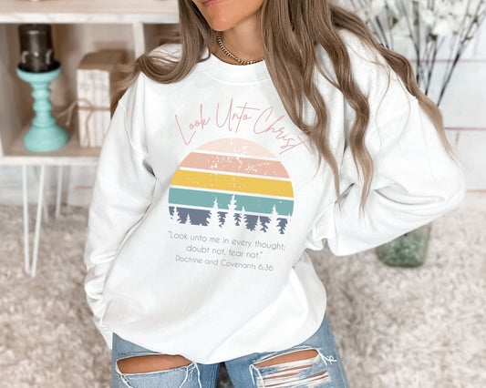 Look Unto Me Crewneck Sweatshirt, Girls Camp Shirt, Youth Theme 2025, LDS, Customized Sweatshirt, Customized Crewneck Sweater, Gift for her