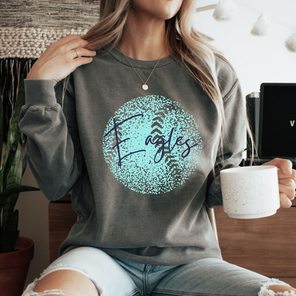 Personalized Faded Softball Comfort Color Sweatshirt