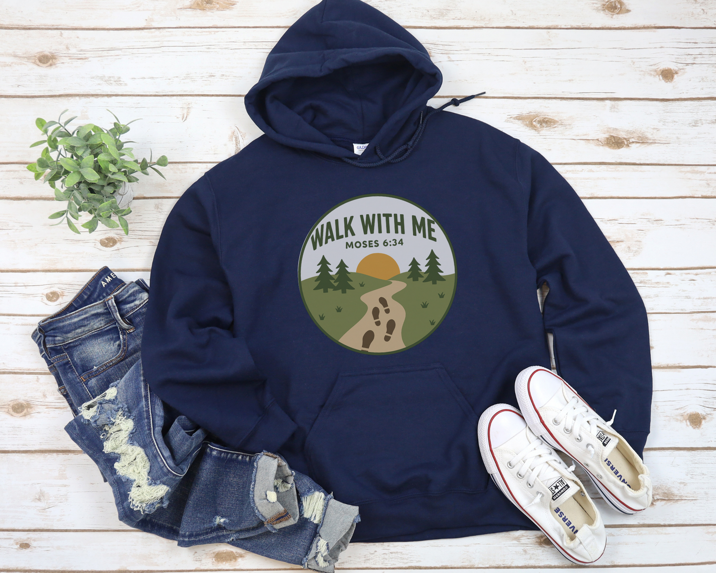 Walk With Me | Moses 6:34 | Foot Steps Hoodie La Bella Rose Boutique
