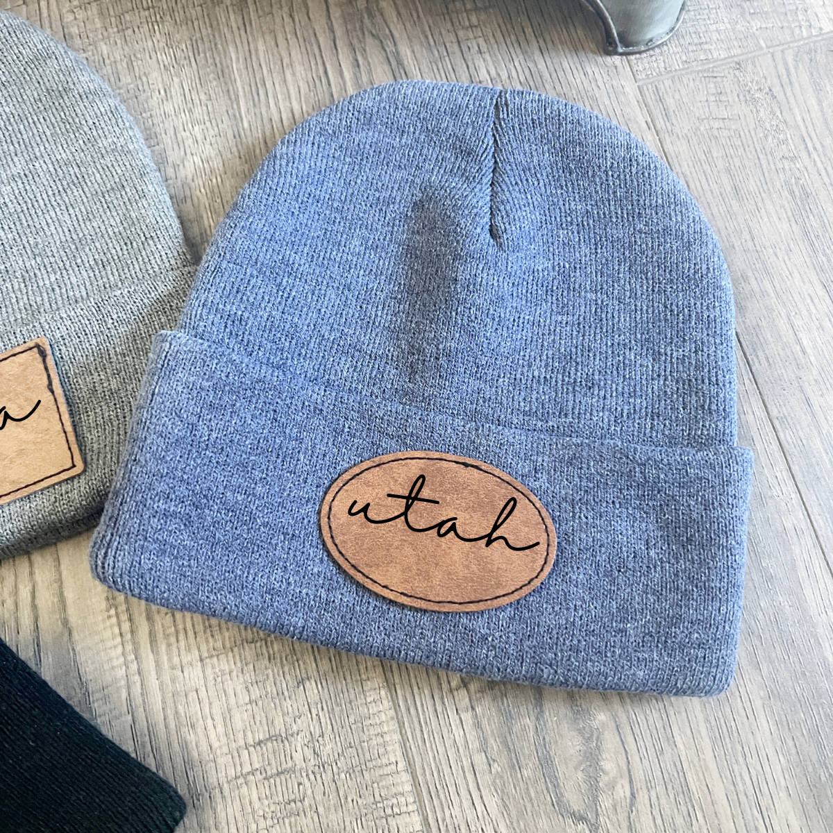 State-Themed Beanies with Leather Patches – Stylish and Warm Hats for Utah, Wyoming, Idaho, and Beyond