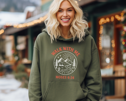 Walk With Me | Moses 6:34 | Round Image Hoodie La Bella Rose Boutique