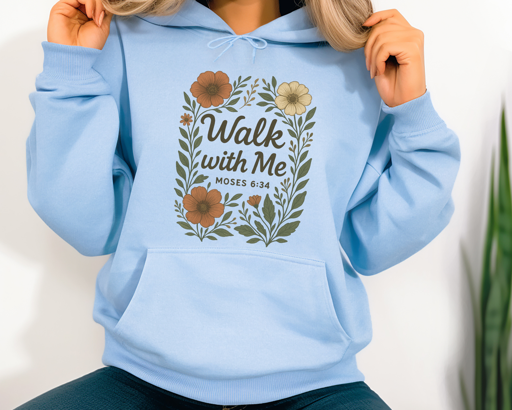 Walk With Me | Moses 6:34 | Flower Image Hoodie La Bella Rose Boutique