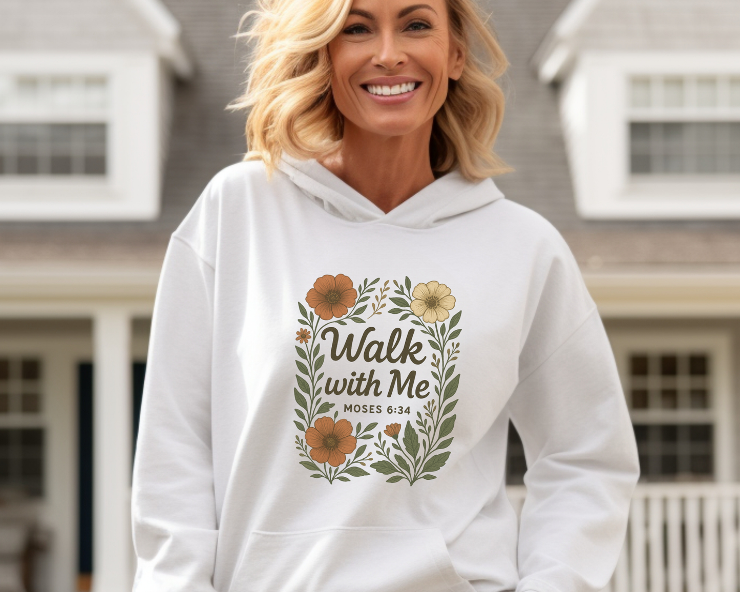 Walk With Me | Moses 6:34 | Flower Image Hoodie La Bella Rose Boutique