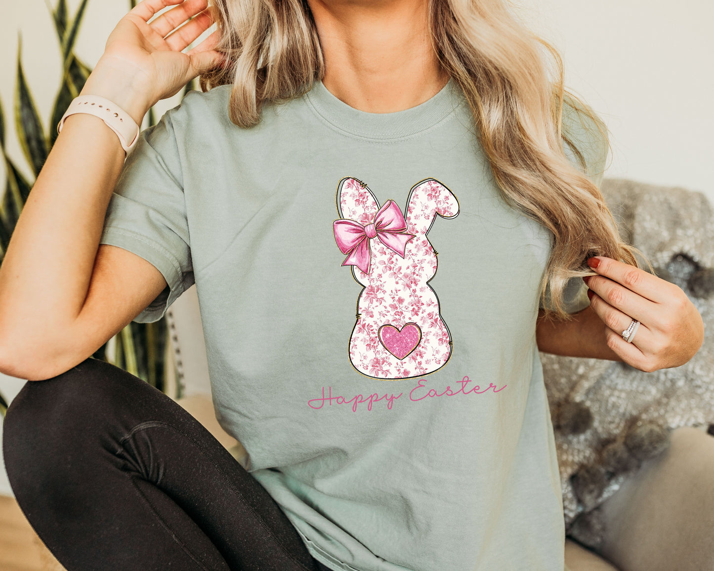 Happy Easter Bunny T-Shirt, Coquette Easter, Cute Bunny Tee, Rabbit Tshirt, Easter Bunny Shirt, Easter Gift, Rabbit Tee, Bunny Shirt for Mom