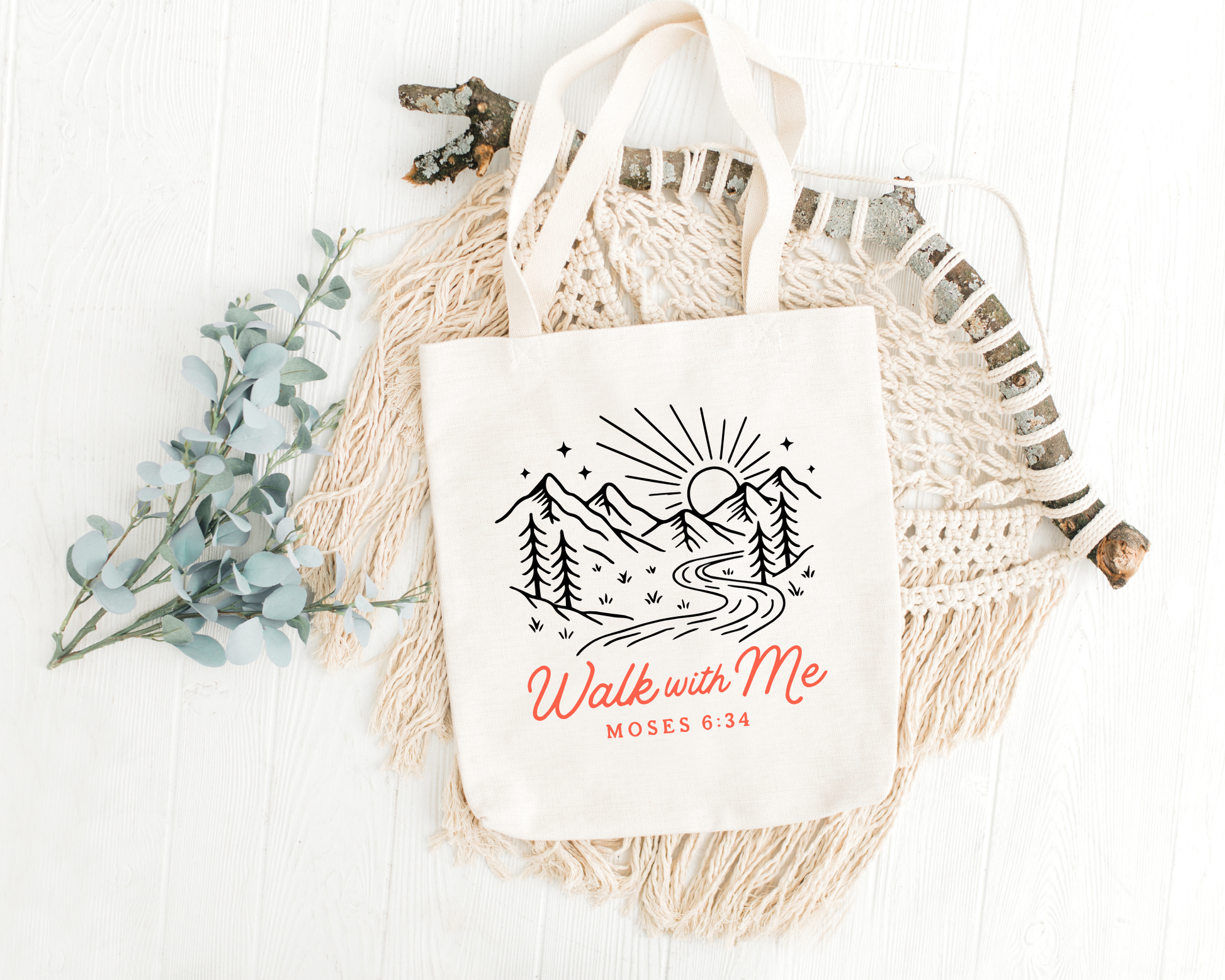 Walk With Me | Moses 6:34 | Mountain Range Tote Bags La Bella Rose Boutique