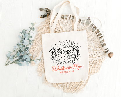 Walk With Me | Moses 6:34 | Mountain Range Tote Bags La Bella Rose Boutique