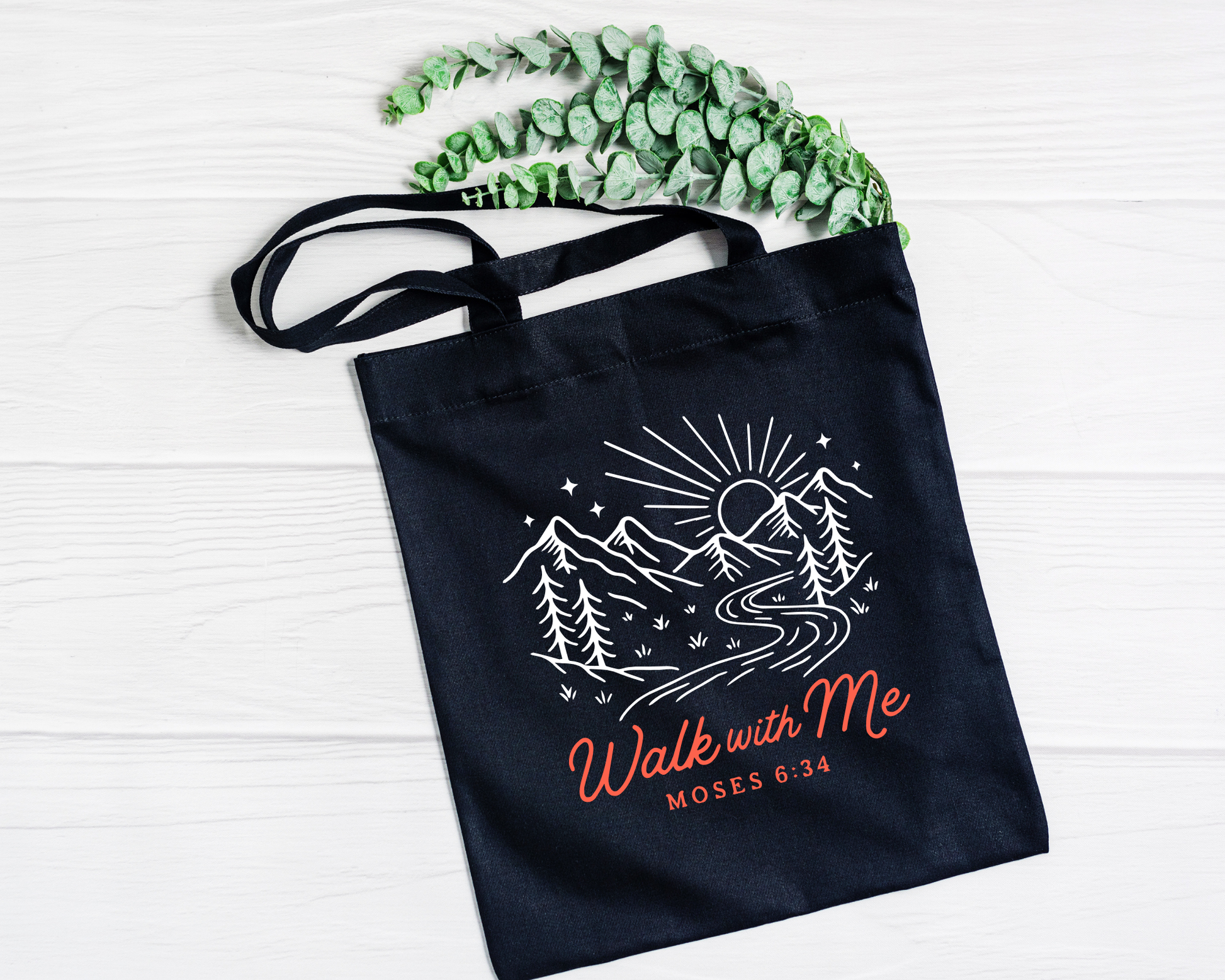 Walk With Me | Moses 6:34 | Mountain Range Tote Bags La Bella Rose Boutique