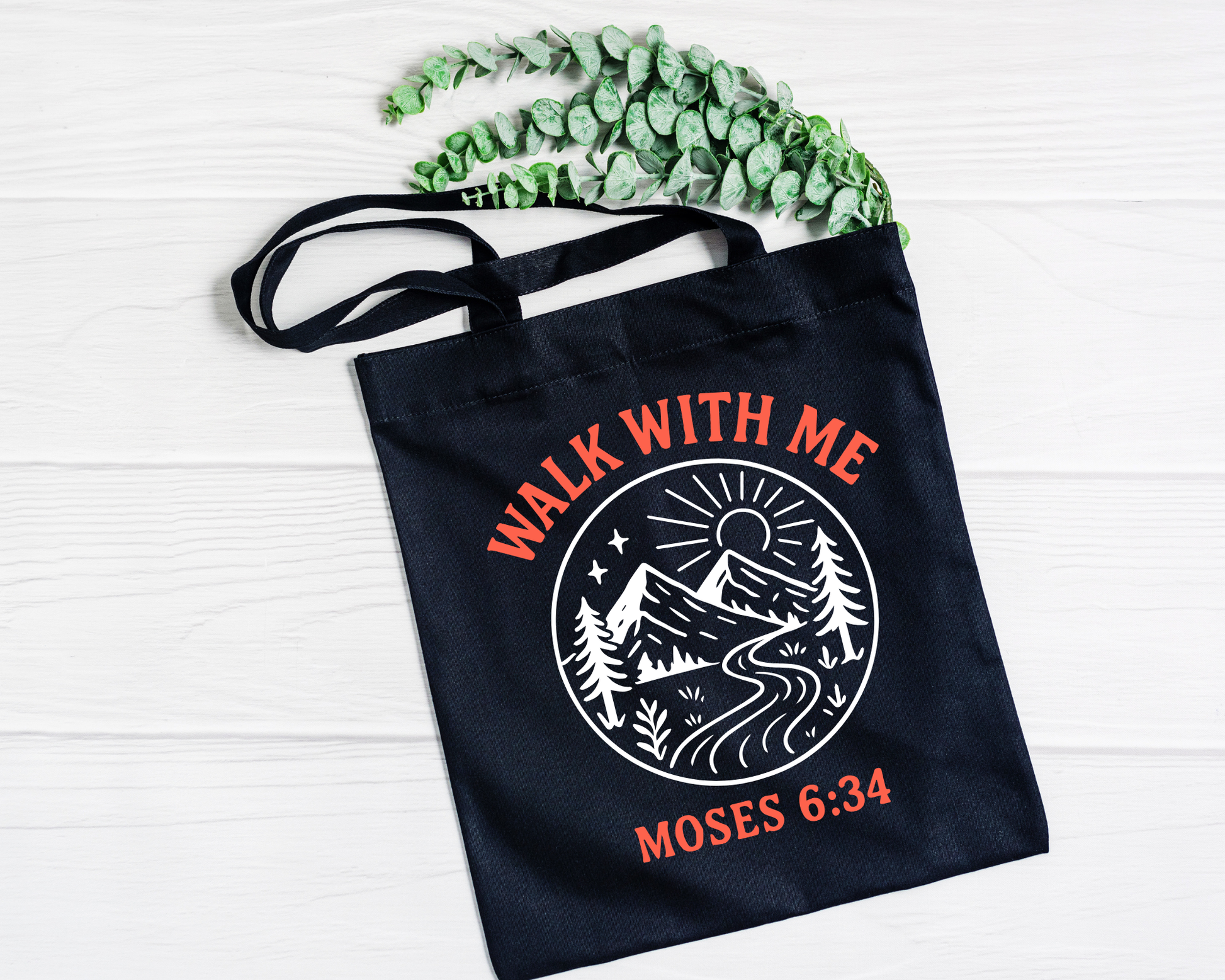 Walk With Me | Moses 6:34 | Round Image Tote Bags La Bella Rose Boutique