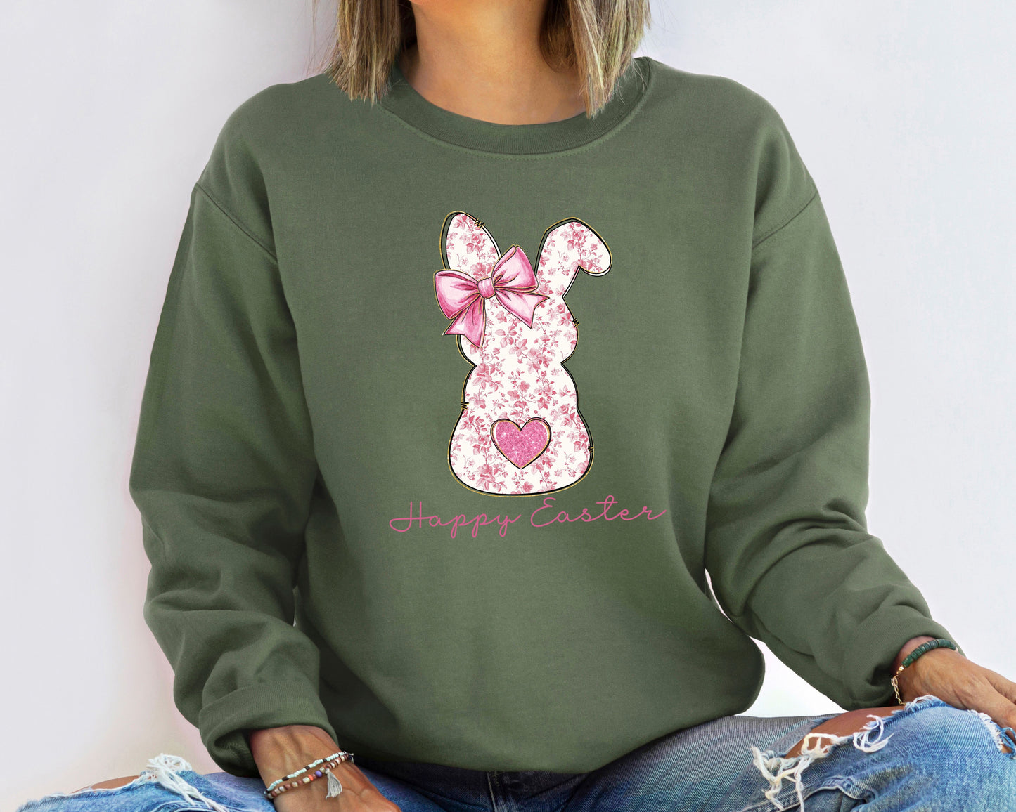 Happy Easter Bunny Sweatshirt, Rabbit Tee, Cute Easter Crewneck, Bunny Ears Sweater, Easter Day Gift, Rabbit Easter, Easter Egg Hunt Shirt