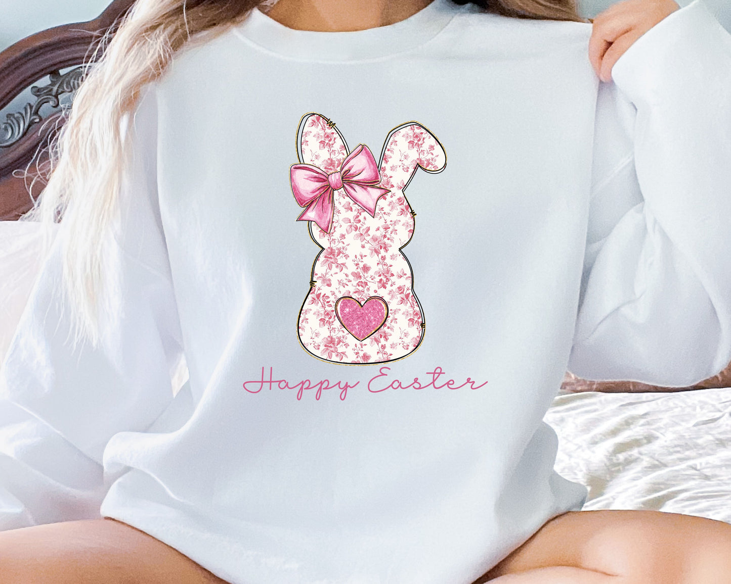 Happy Easter Bunny Sweatshirt, Rabbit Tee, Cute Easter Crewneck, Bunny Ears Sweater, Easter Day Gift, Rabbit Easter, Easter Egg Hunt Shirt